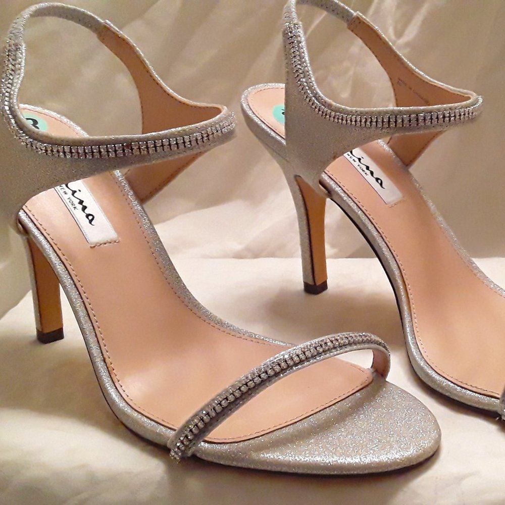 NEW Rhinestone Crystal Party Stiletto Heel Ankle Strap Sandals Shoes Evening 8.5